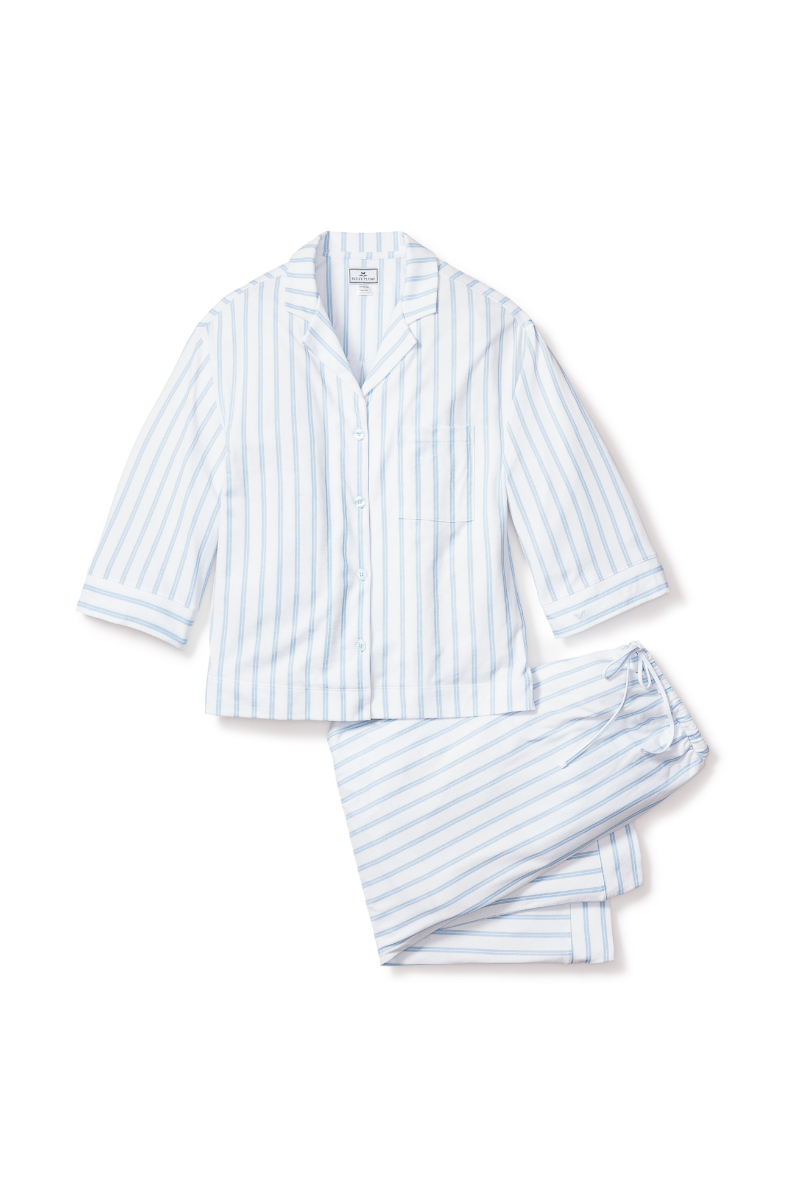 The Olivia Wide Leg Pima Pajama Set Periwinkle Stripe