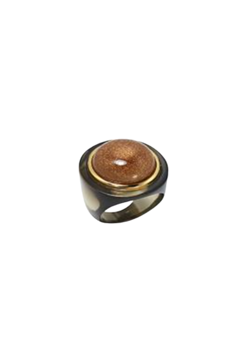 Deep Smokey Gold Polished Sandstone Ring