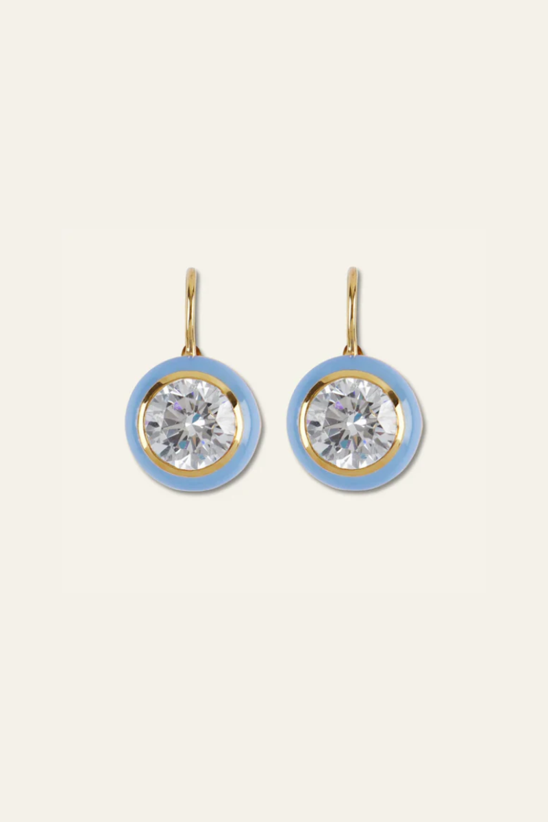 Blue Enamel Bezel Drop Earrings