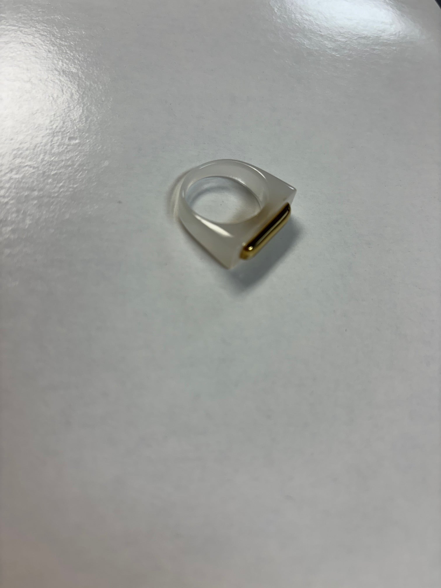 Square Face Gold Line Opal Ring