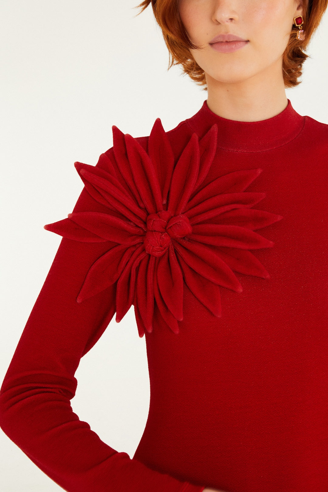 RED LONG SLEEVE FLOWER MAXI DRESS