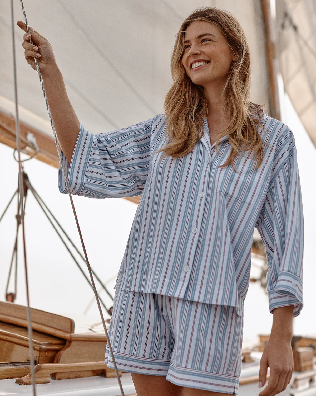 The Olivia Pima Short Set in Vintage French Stripes