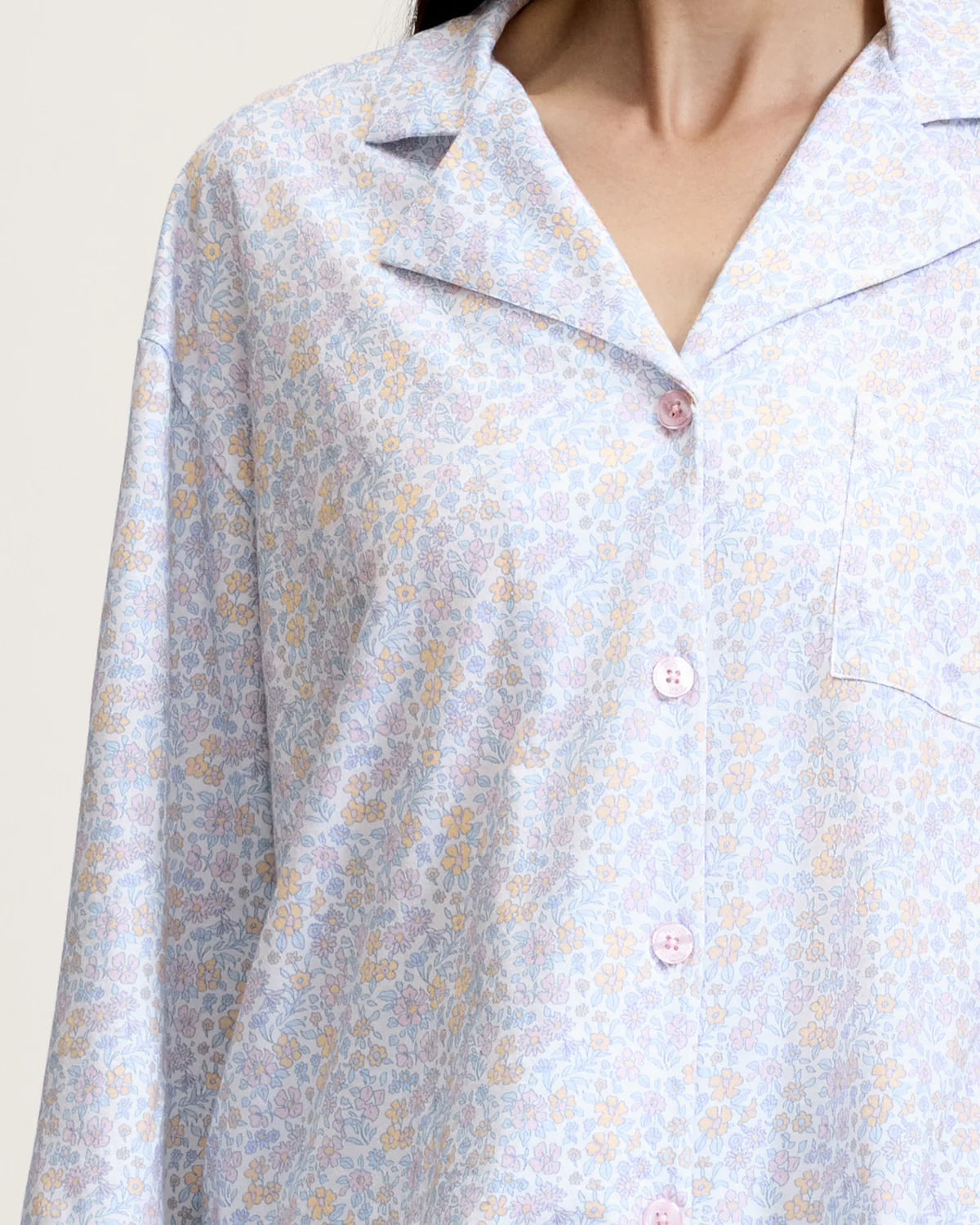 The Olivia Wide Leg Lightweight Pima Pajama Set in Fleur Blanche