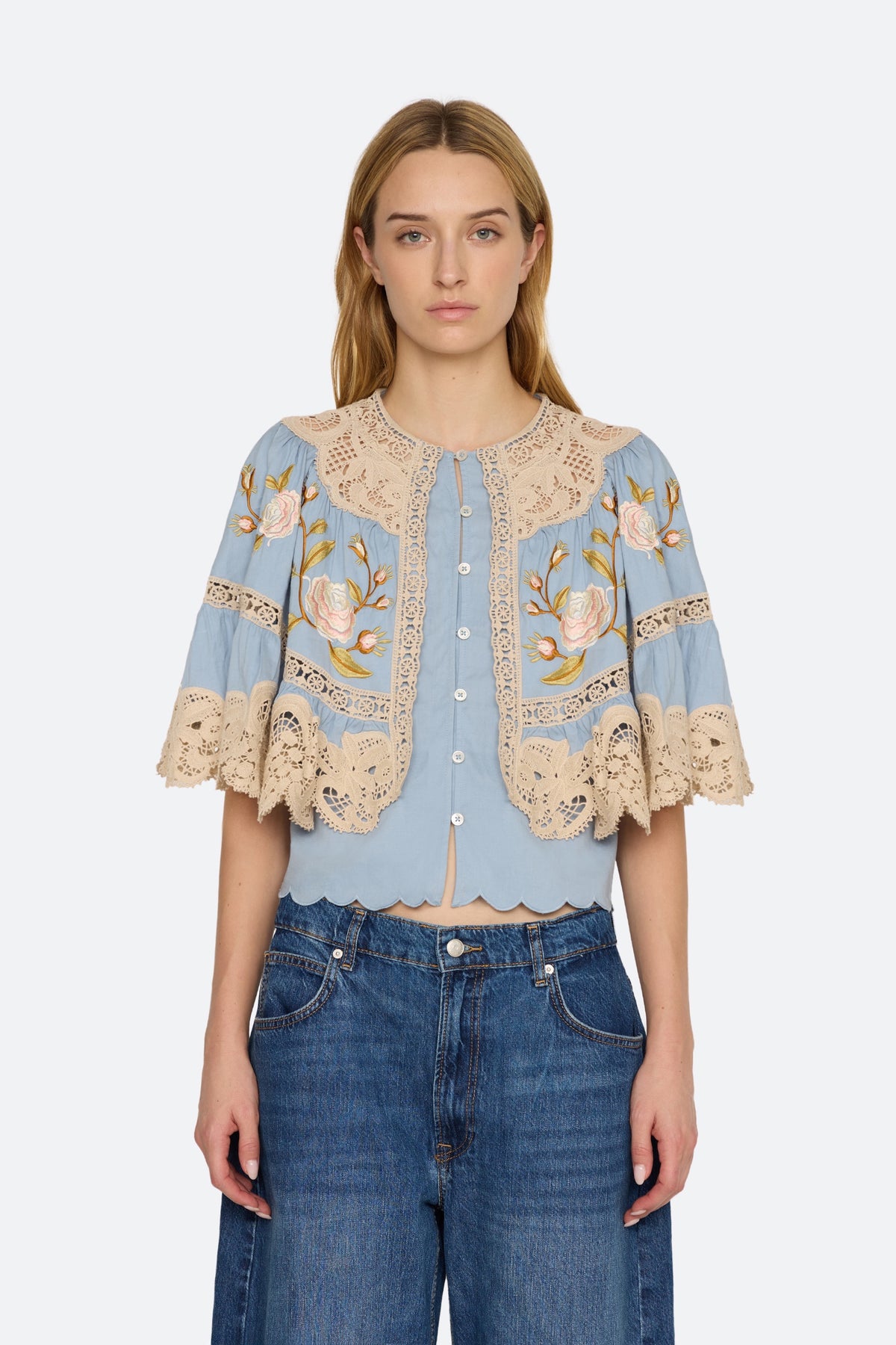 SHIRA EMB CAPE BLOUSE (D2)
