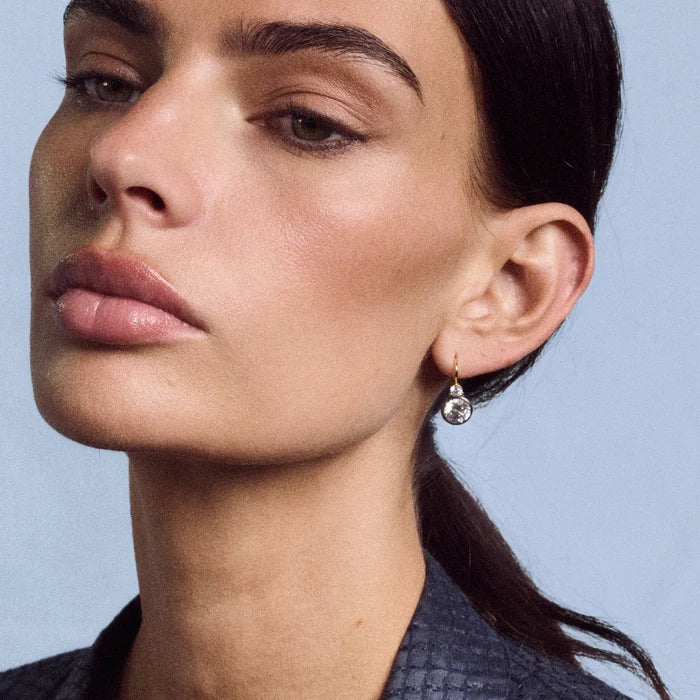 Rhodium Double Bezel Drop Earrings