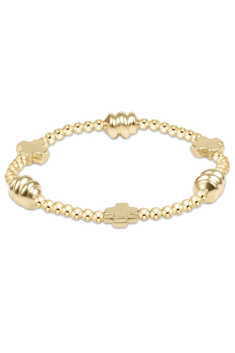 Signature Cross Admire Gold Pattern 3mm Bead Bracelet - Gold