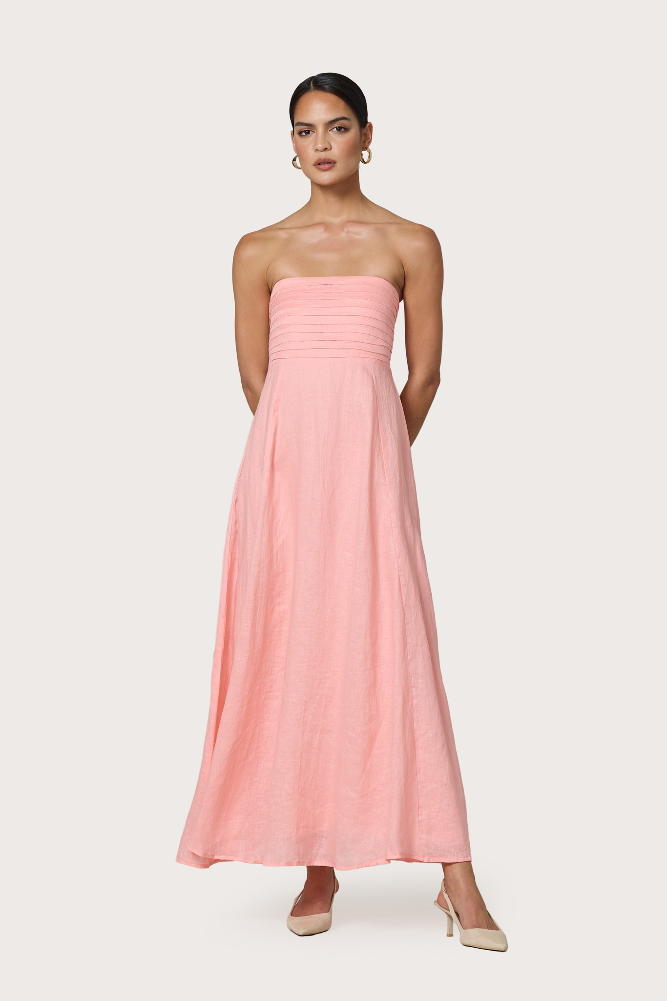 Talia Linen Pintuck Maxi Dress