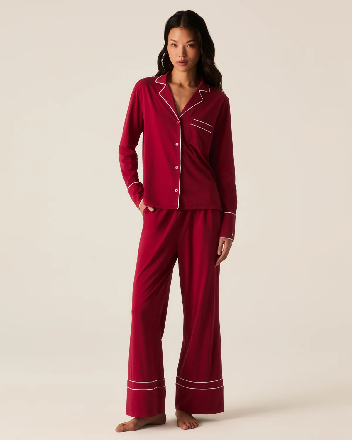 Women's Lightweight Pima Pajama Set in Bordeaux