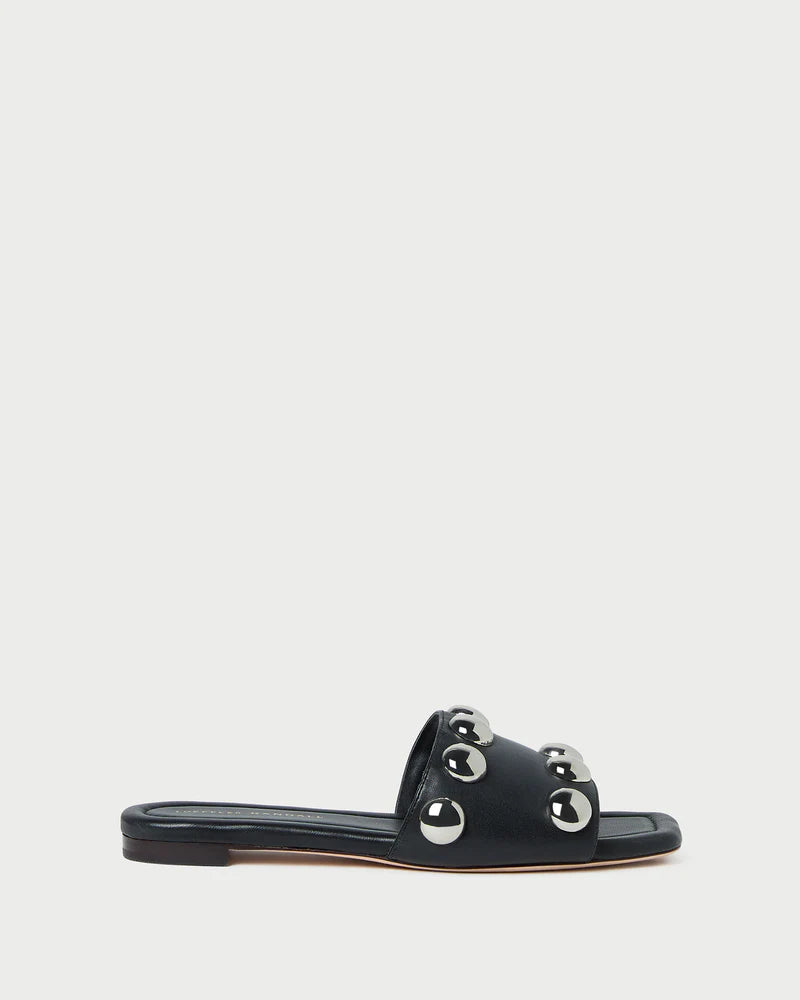 Hayes Studded Black/Silver Flat Sandal