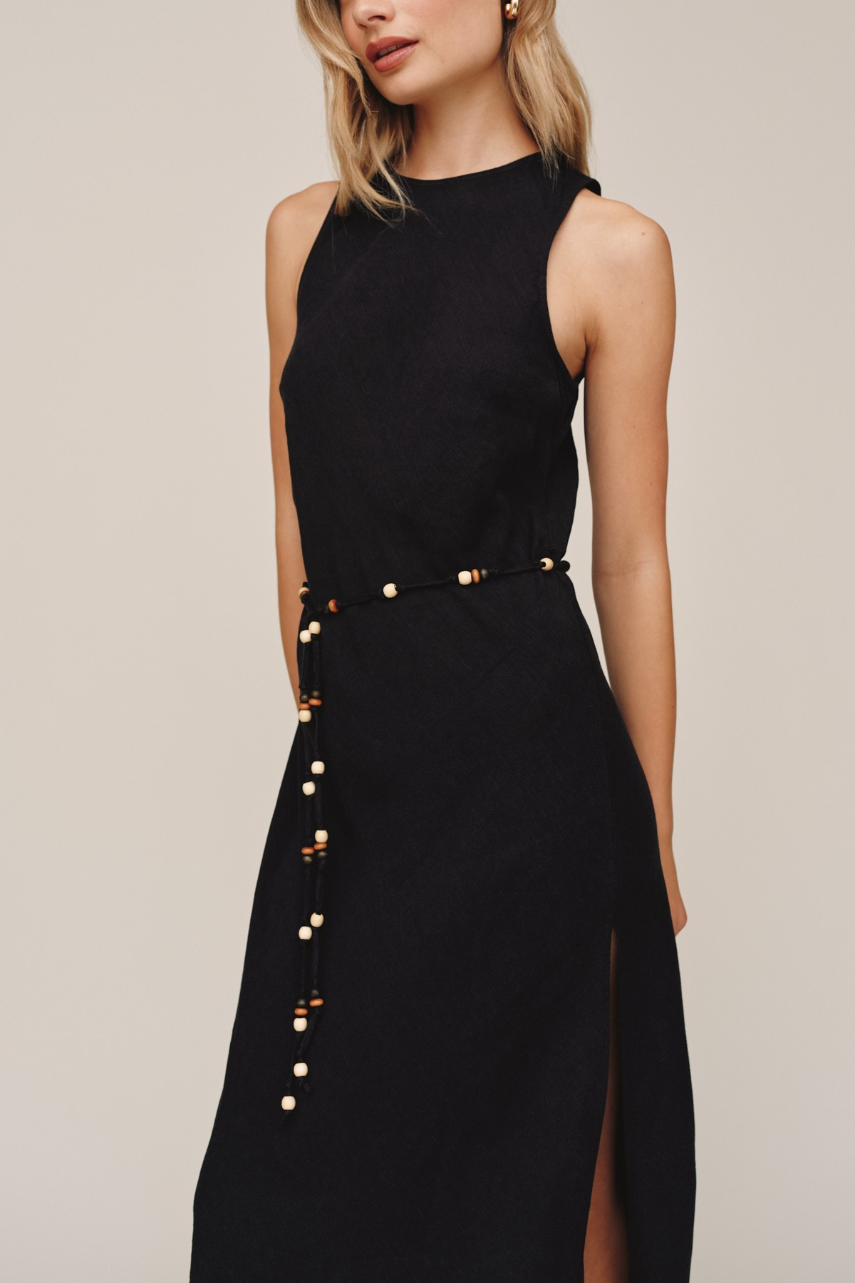 Bias Midi Dress with Beaded Belt