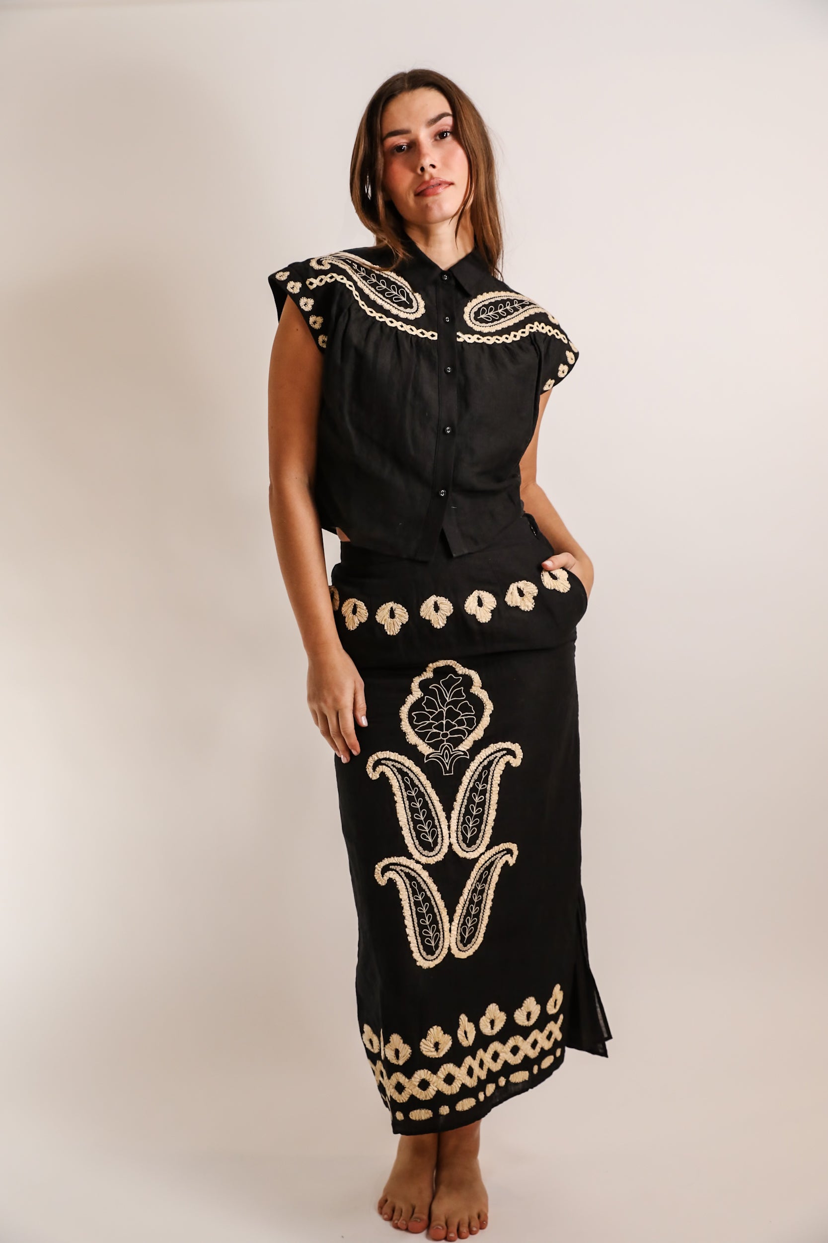 Como Raffia Long Skirt