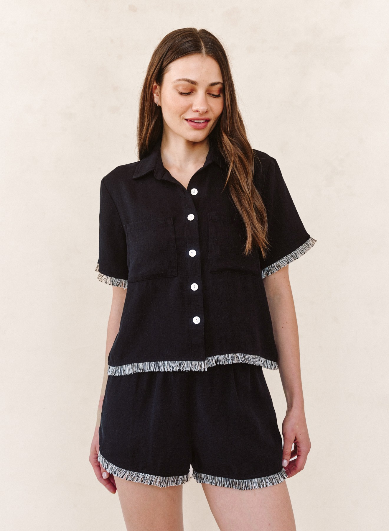 Short Sleeve Fray Trim Shirt