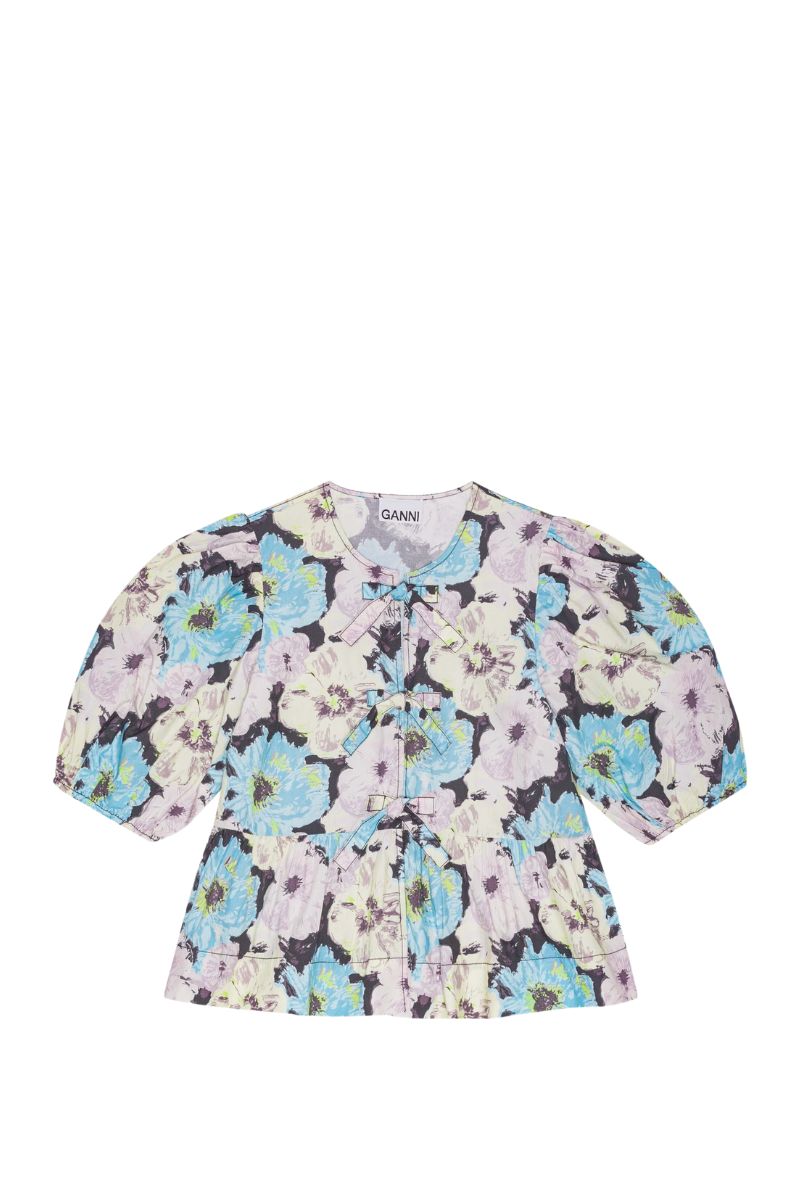 Cotton Poplin Peplum Tie Blouse