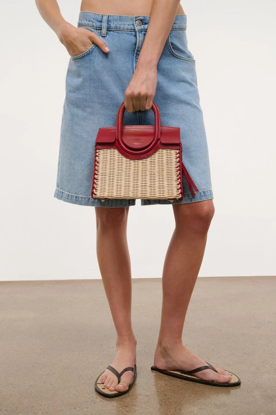 Maude Mini Wicker Carryall Natural/Rouge