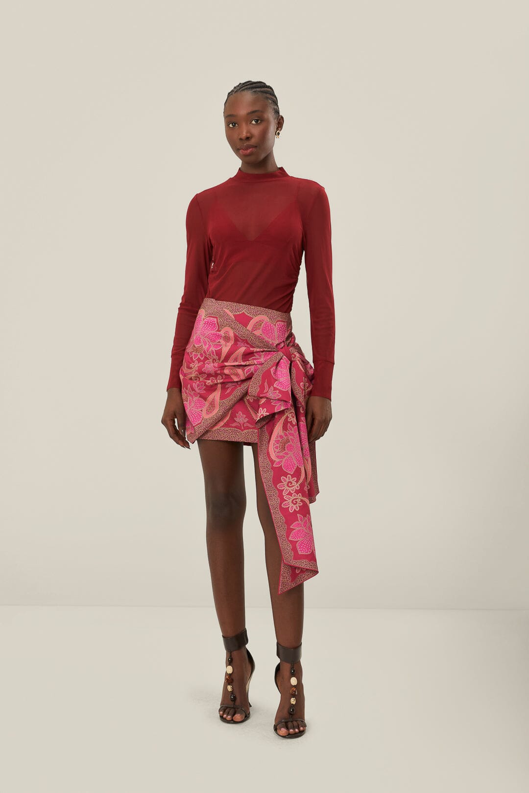 Tie Gathering Mini Skirt