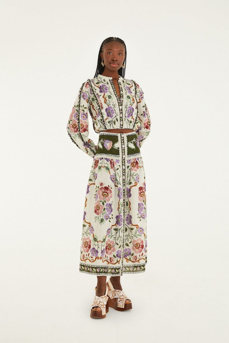 Rococo Flowers Cream Long Sleeve Blouse