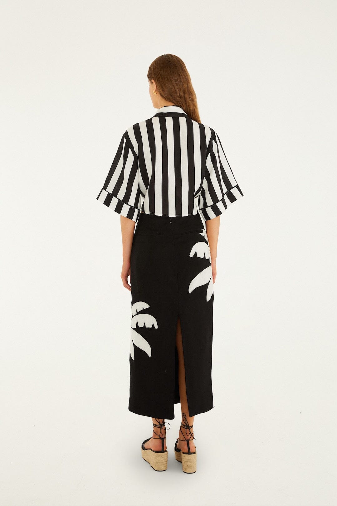 Spring Stripes Black Short Sleeve Crop Top