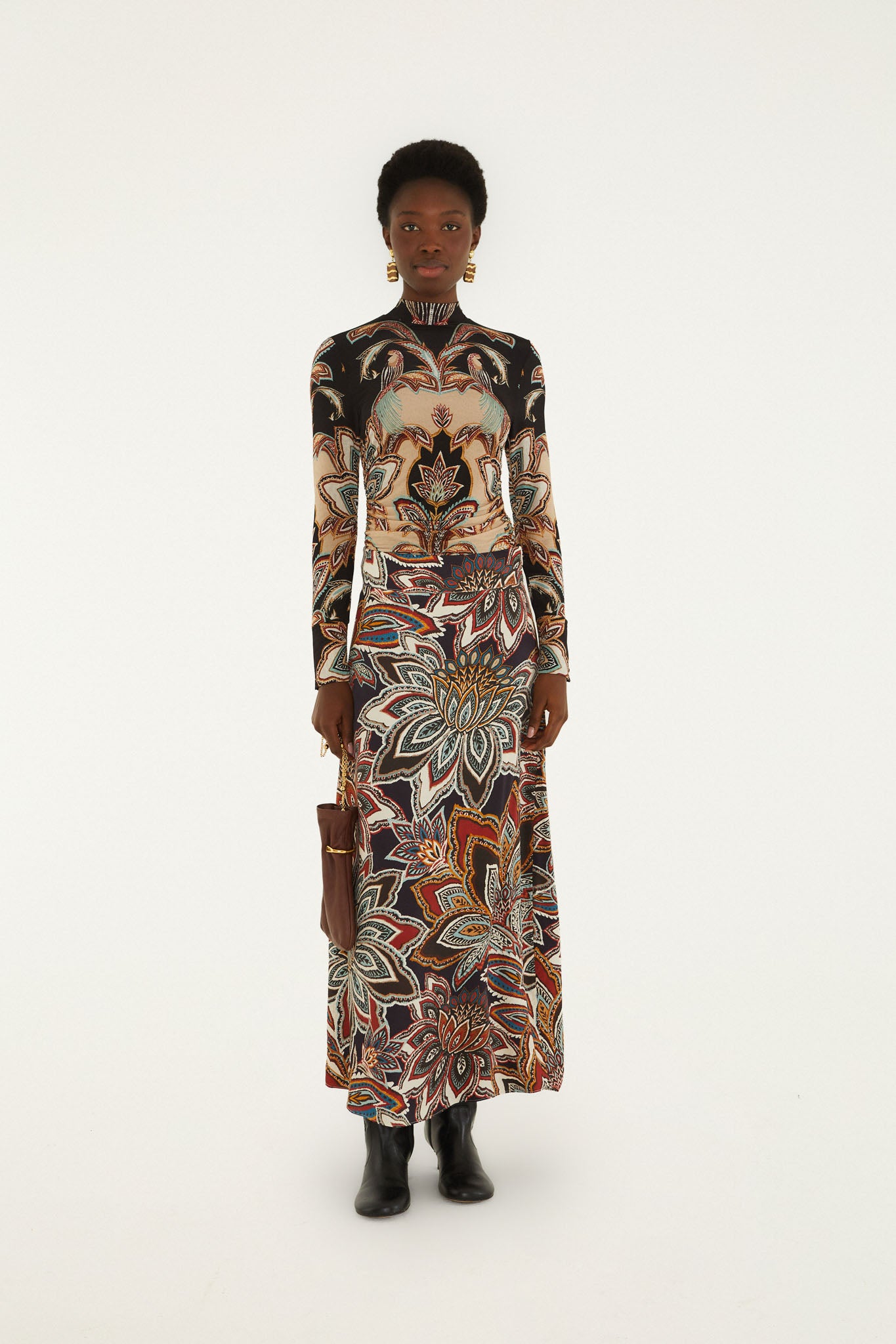 TAPESTRY FLOWERS BEIGE MAXI SKIRT