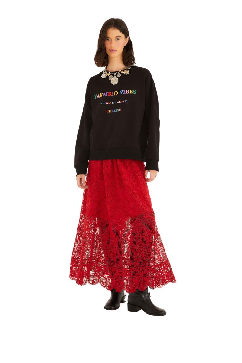 Red Guipure Boho Garden Skirt