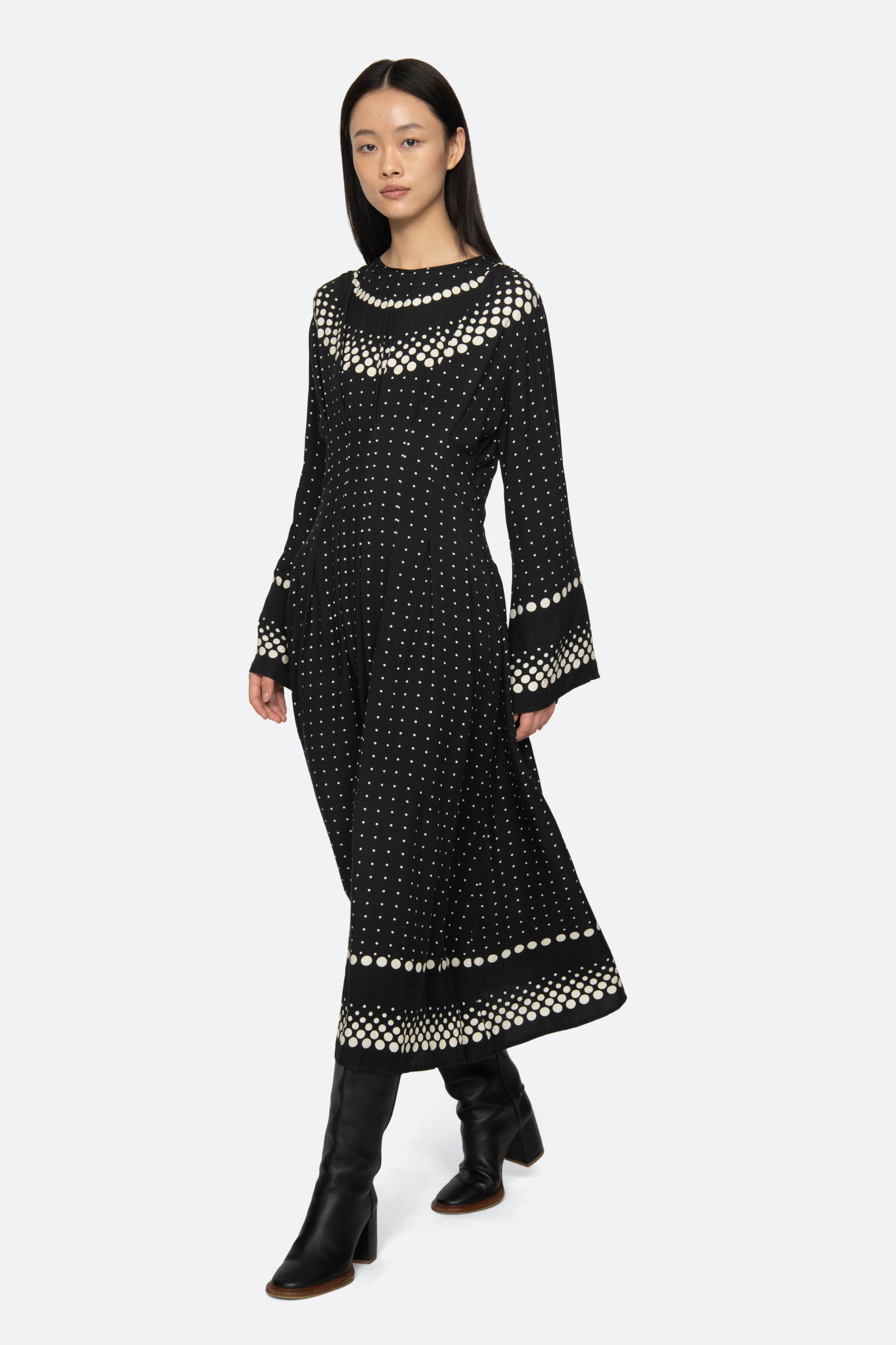 ELLY POLKA PRINT BELL SLV DRESS (D1)