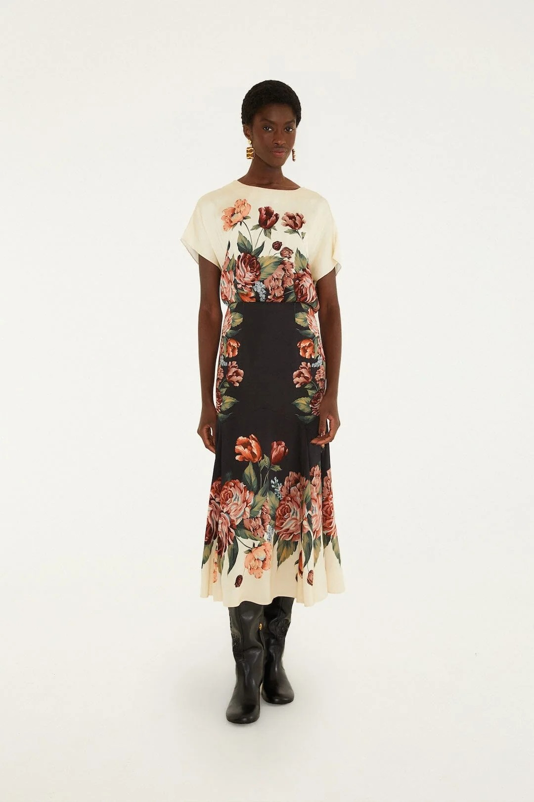 Winter Floral Cream Maxi Dress