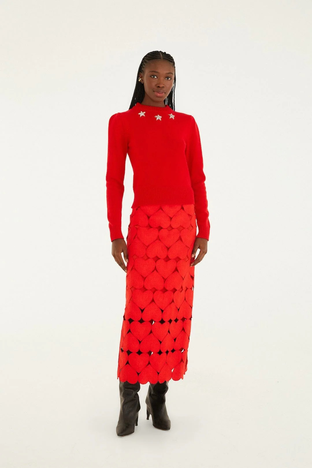 Red Hearts Midi Skirt