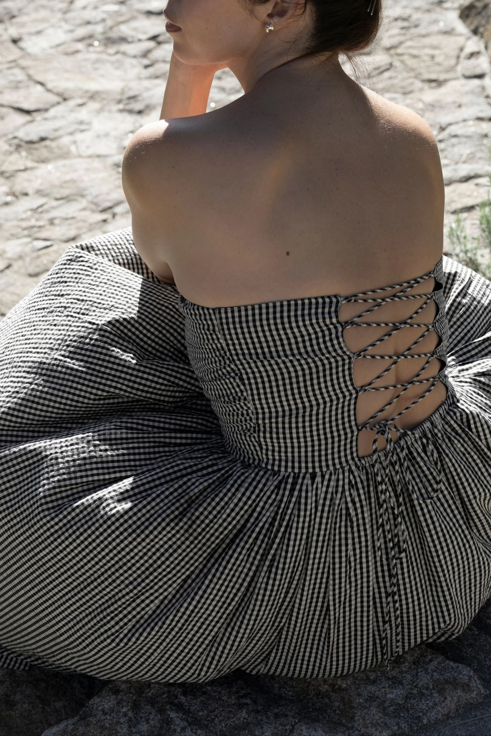 Strapless Tie Back Dress - Gingham