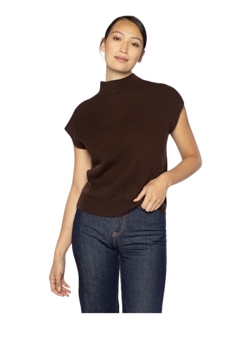 Rib Cap Sleeve Mock Neck