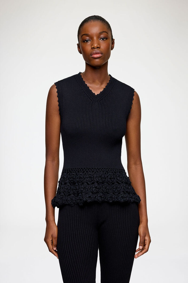 Black Vest in Cotton Crochet