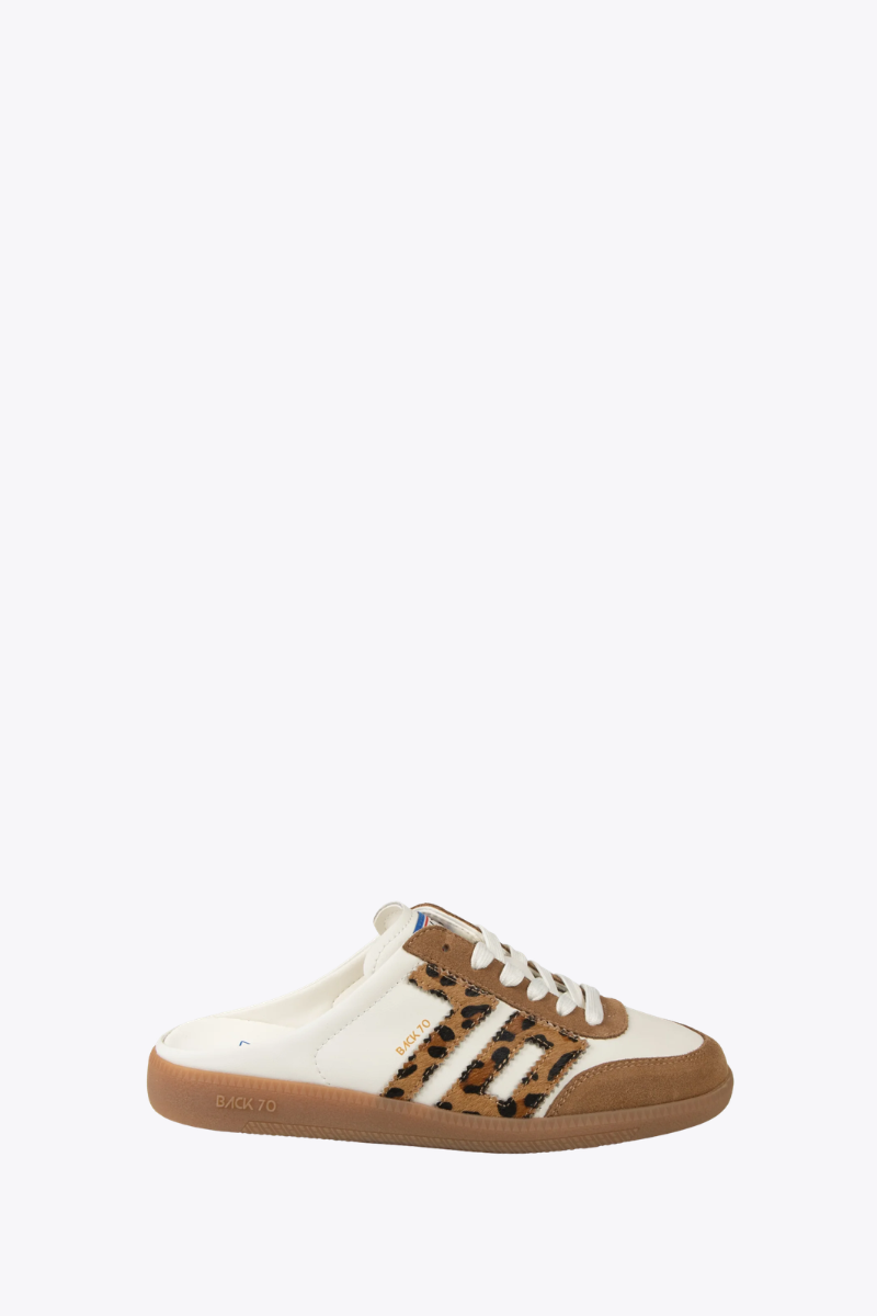 Back 70 Streetwear Easter in White Leopard Backless Sneakers