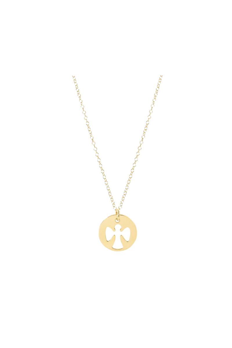 16" Necklace Gold - Guardian Angel Gold Disc