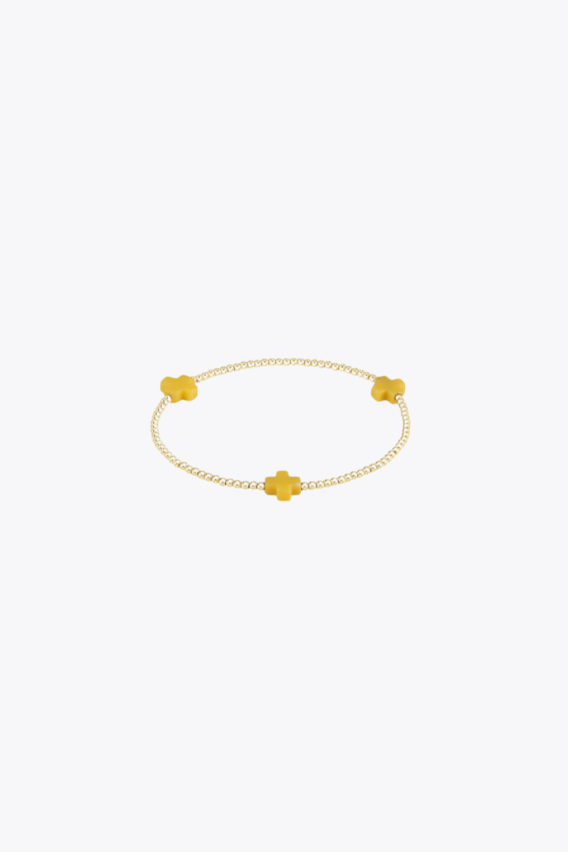 Signature Cross Gold Pattern 2mm Bead Bracelet - Canary