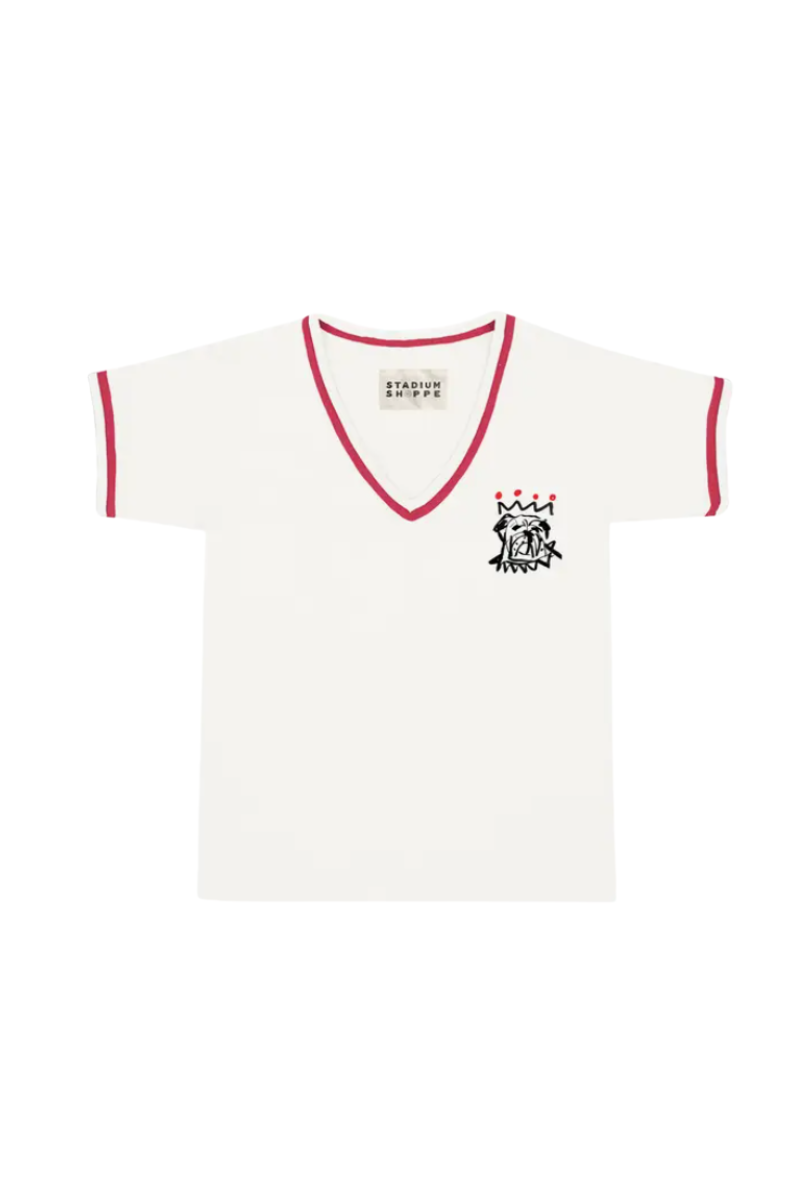 The Red X Black Bulldog Ladies V-Neck Ringer