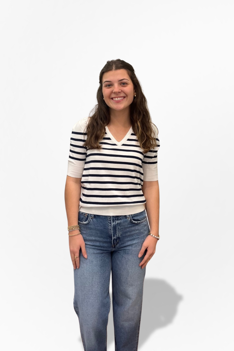 Short Sleeve Stripe Knit Sweater