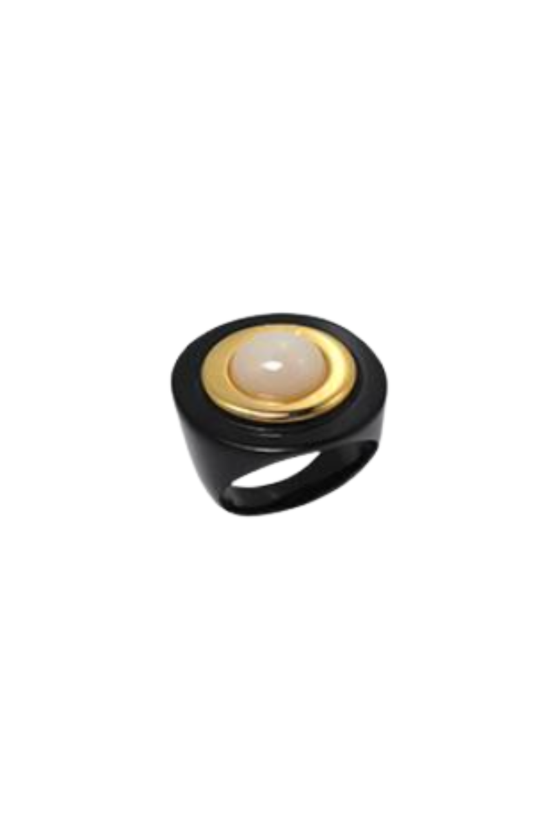 Polished Gold White Semi-Opaque Ring