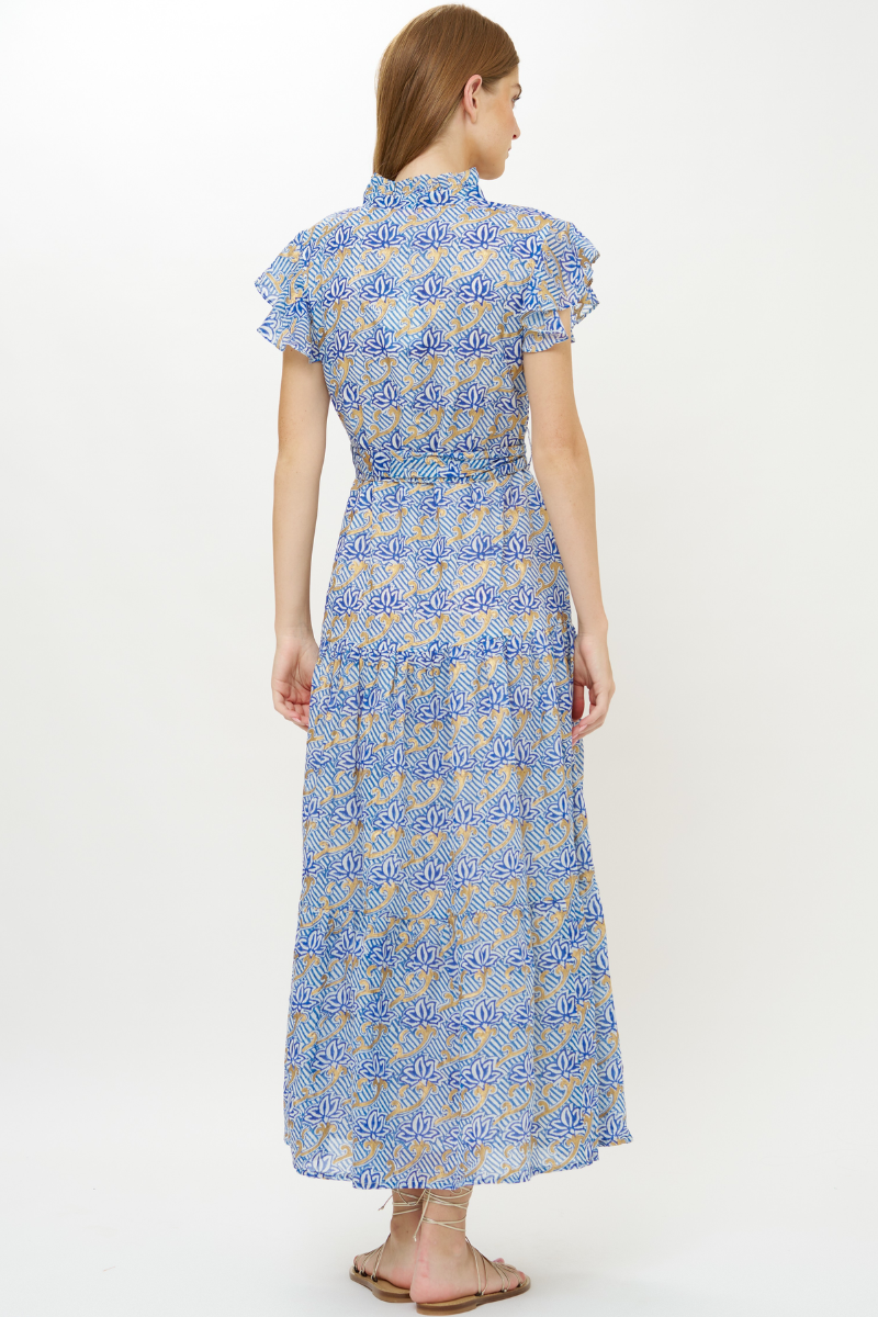 Ruffle Collar Button Maxi