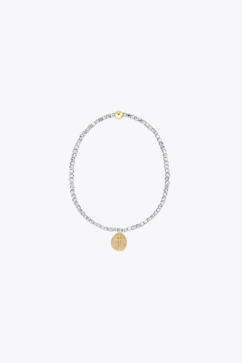 Silver Faceted Hematite 2mm Bead  Bracelet - Inspire Small Gold  Charm