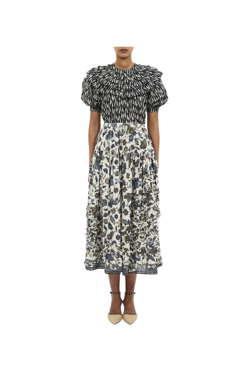 Alexandra Ruffled Cotton Midi Skirt