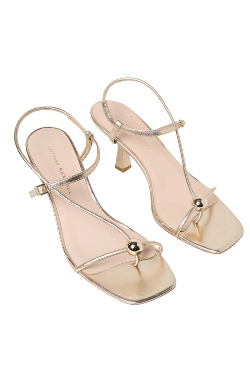 Triana Champagne Leather Mid−Heel Sandal