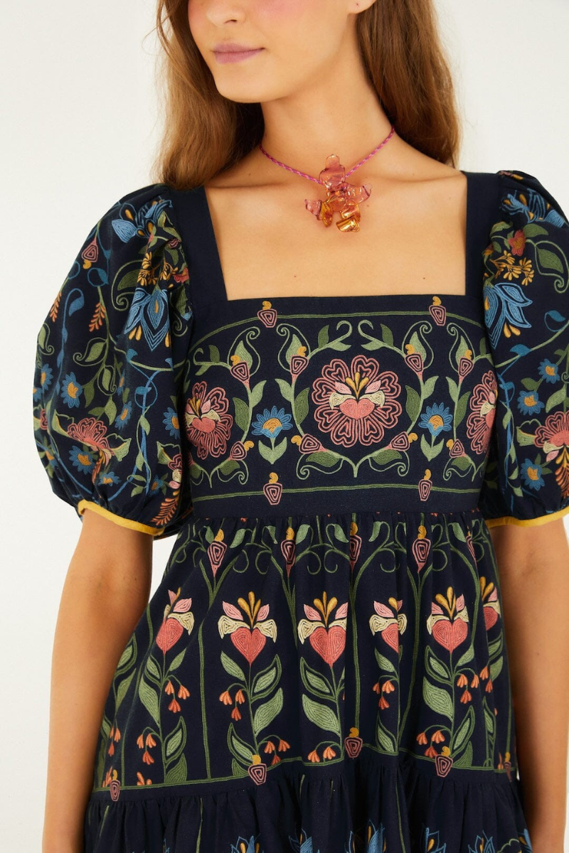 Stitched Garden Navy Blue Mini Dress