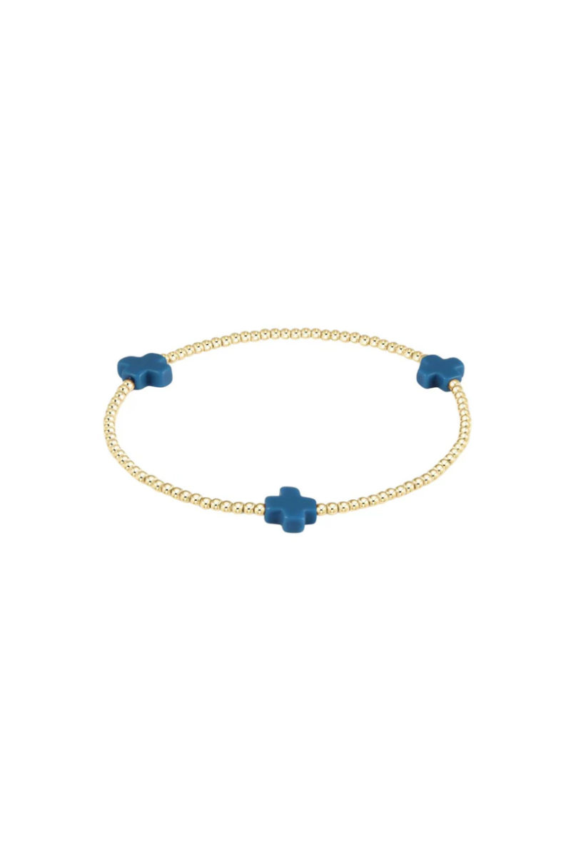 Signature Cross Gold Pattern 2mm Bead Bracelet - Cobalt