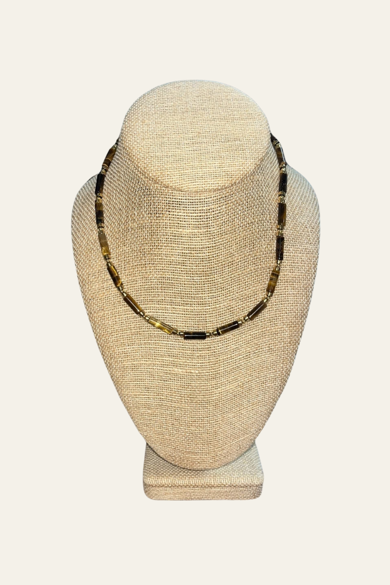 Oblong Gemstone with Gold Necklace