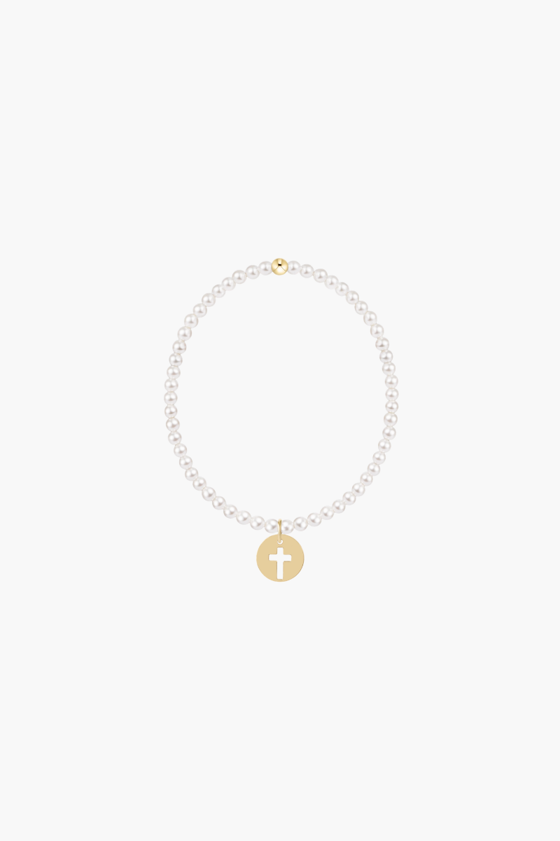 Classic Pearl 3mm Bracelet Blessed Gold Disc