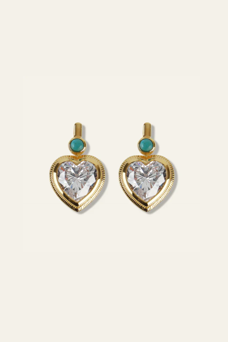 Bezel Heart Earrings with Turquoise