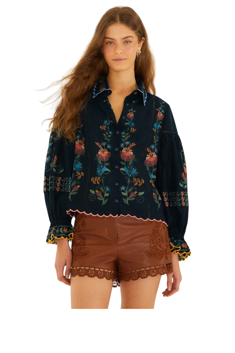 Stitched Garden Navy Blue Blouse