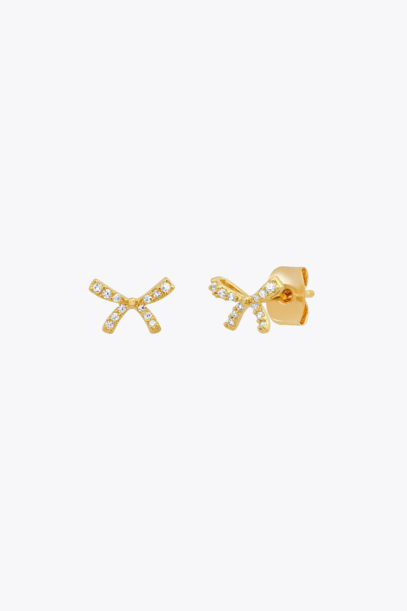 Pavé CZ Gold Bow Earrings