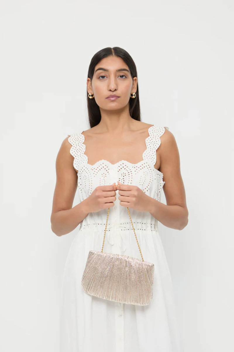 Brit Champagne Flat Pleated Clutch