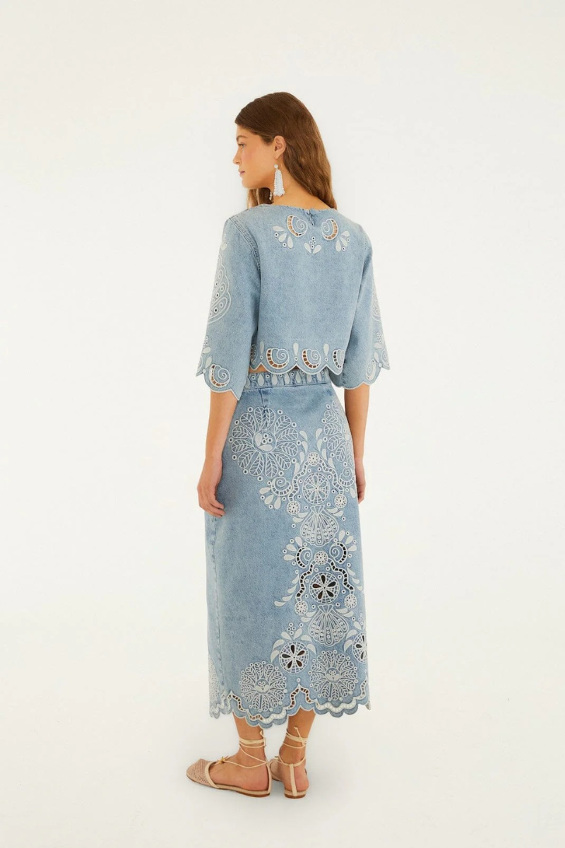 Denim Richelieux Midi Skirt