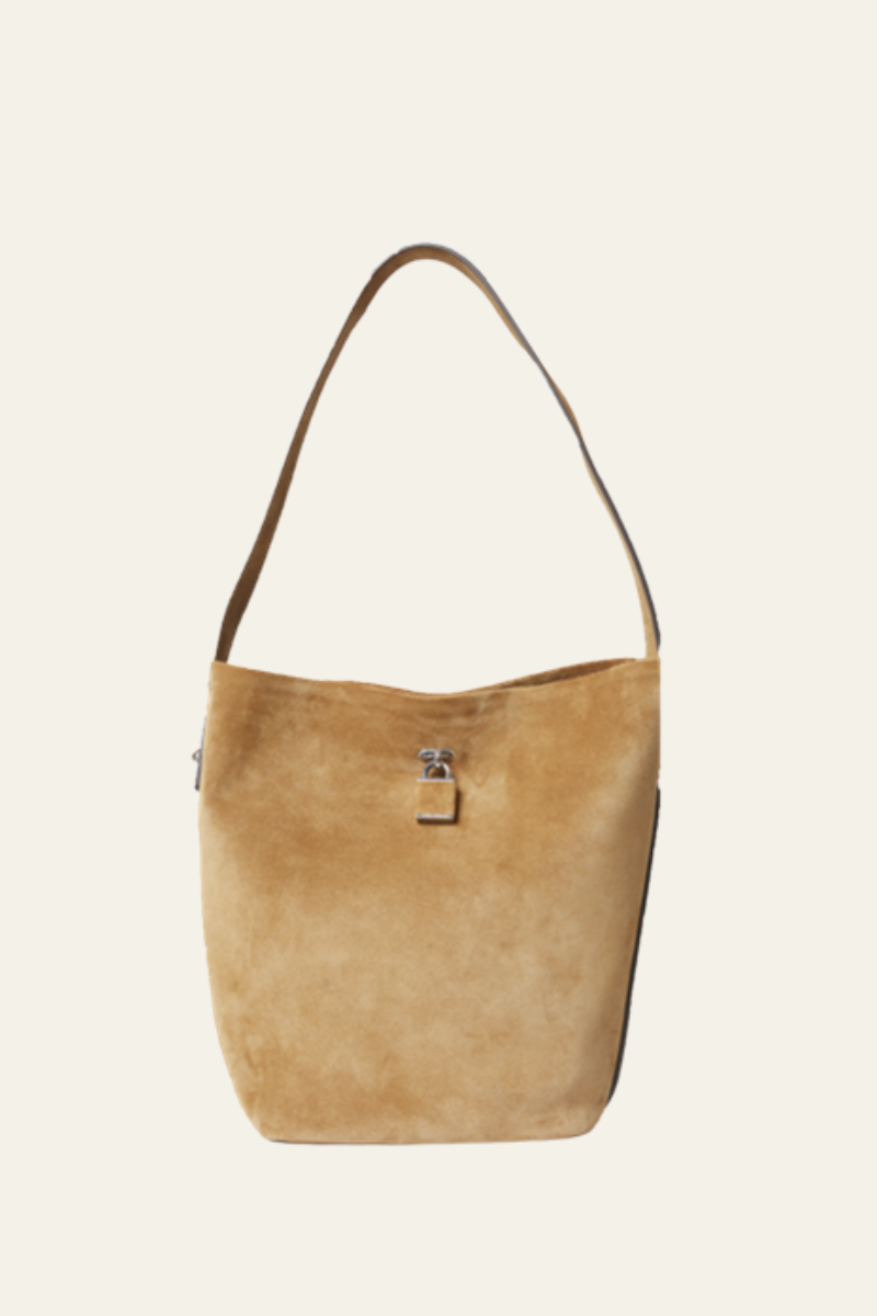 Lock Suede Slim Medium Bucket Bag