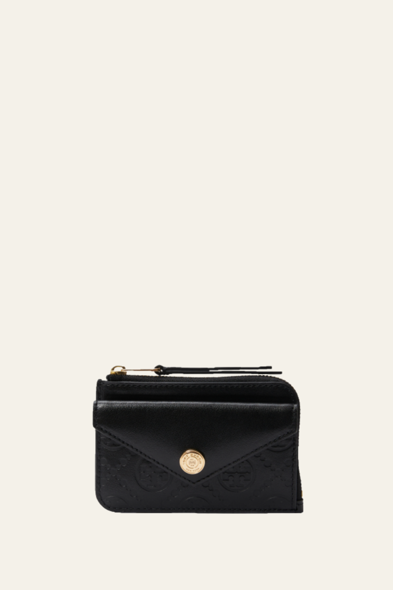 T Monogram Pebble Envelope Zip Card Case